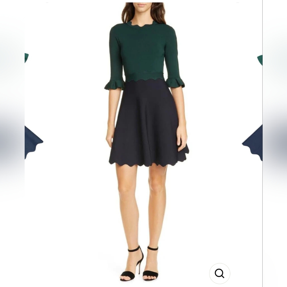 Ted Baker Green and Navy Blue Dress for Work Ted Baker Size 1